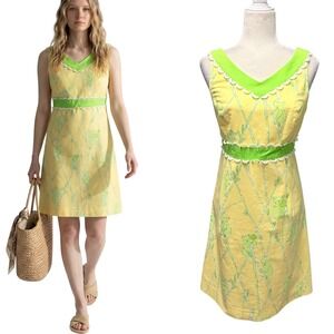 Vtg 90s Lilly Pulitzer Shift Dress Del Mar Womens 8 Yellow Koala Bamboo Print